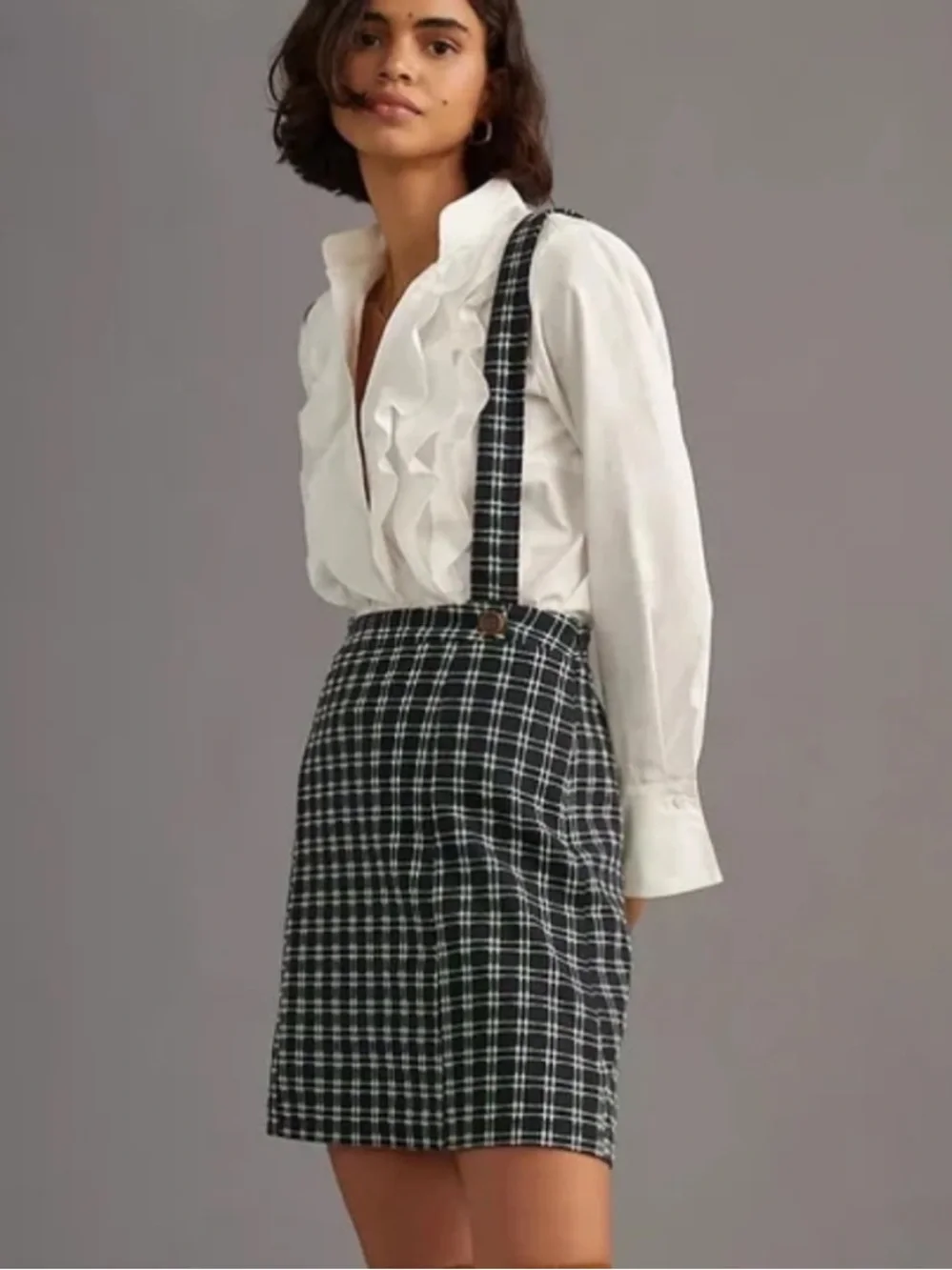 Anthropologie Maeve Plaid Pinafore Mini Skirt, Size 8, NWT
